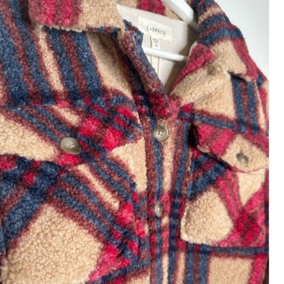 L*SPACE Big Sur Plaid Sherpa Cropped Jacket NWT - Picture 8 of 11
